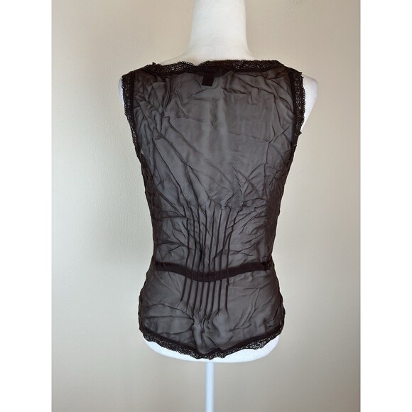 Vintage Express Small 100% Silk Top Blouse Brown Crochet Sheer Peasant Fairy - Picture 3 of 5